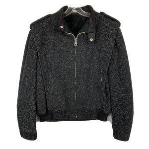Fan Club Jacket Mens Sz M Vintage 80s Black‎ Wool Tweed Fur Lined Shoulder Pads